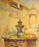 Donna N. Schuster, Mission fountain, watercolor on paper