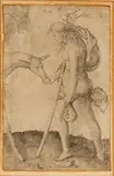 Lucas van Leyden, Woman with the Hind (B., Holl. 153; V. 147), 1509, Engraving on laid paper with partial watermark, trimmed to the borderline
