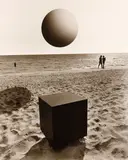 Jerry Uelsmann, Untitled (Ball and cube at beach)