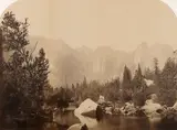 Carleton Watkins, View on the Merced, Yosemite, 1861, Mammoth arch-topped albumen print, mounted