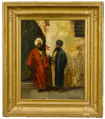 Charles Montlevault, Two Arab figures by a doorway, oil on canvas