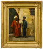Charles Montlevault, Two Arab figures by a doorway, oil on canvas