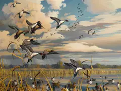Harry Curieux Adamson, Ducks flighting off a marsh, oil on canvas