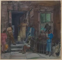 Bernard von Eichman, Neighbors in Harlem, watercolor and colored pencil on paper