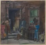 Bernard von Eichman, Neighbors in Harlem, watercolor and colored pencil on paper