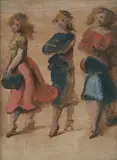 Reginald Marsh, Three Women, circa 1947, oil on gessoed masonite