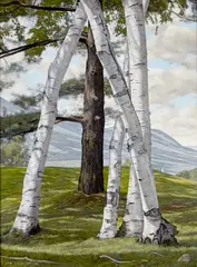 The Pine through the Birches by Luigi Lucioni, oil on canvas, offered Nov 2014