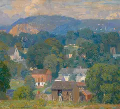Daniel Garber, Country Village, oil on Masonite