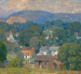 Daniel Garber, Country Village, oil on Masonite