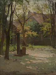 Paul Cornoyer, Sunlit Courtyard, circa 1892, oil on canvas
