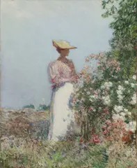 Childe Hassam, Lady in a Garden, circa 1890, oil on canvas