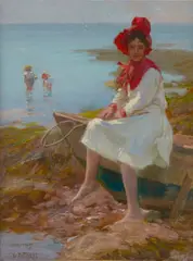 Edward Henry Potthast, The Red Bonnet, oil on canvas