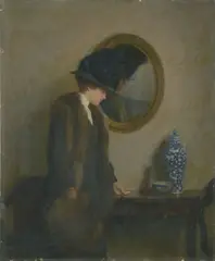 William McGregor Paxton, The Visitor, oil on canvas laid down on board