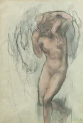 Kahlil Gibran, Standing figure and child, pencil and watercolor on paper
