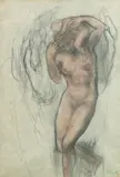 Kahlil Gibran, Standing figure and child, pencil and watercolor on paper
