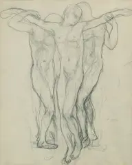 Kahlil Gibran, Three standing figures, pencil on paper