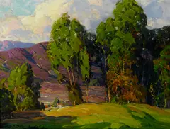Clouds and eucalypti by Hanson Puthuff, oil on canvas, sold Nov 2014