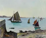 Millard Sheets, Sailboats on an estuary