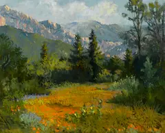 Meredith Brooks Abbott, Second bloom, botanical garden, oil on canvas