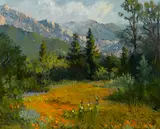 Meredith Brooks Abbott, Second bloom, botanical garden, oil on canvas