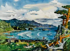 Oregon coast by Millard Sheets, 1959, watercolor on paper, sold Nov 2014