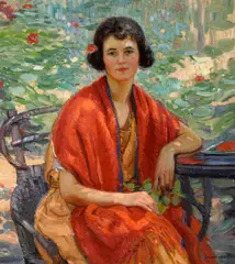 Joseph Kleitsch, The red shawl (Portrait of Edee-Lou Frazee), oil on canvas