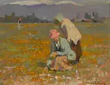 Picking flowers by Franz Bischoff, oil on board, sold Nov 2014
