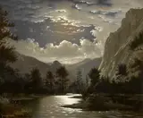Fortunato Arriola, Moonlit river gorge, 1870, oil on canvas