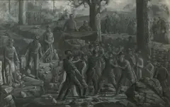John Ebert, Miner's court, charcoal and white chalk on paper