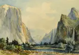 Chris Jorgensen, Yosemite Valley from along the Merced River, watercolor on paper