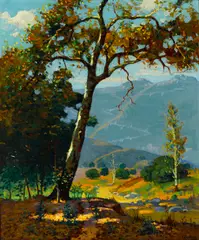 Ferdinand Kaufmann, Sycamores in mid-July, Southern California, 1940, oil on canvas affixed to board