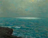 Reflections on calm waters by Granville Redmond, oil on canvas, sold Nov 2014