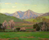 Verdant landscape with mountains beyond (Untitled landscape) by William Wendt, 1917, oil on canvas, offered Nov 2014