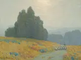 Shepard and his flock in the California hills by Granville Redmond, oil on canvas, sold Nov 2014
