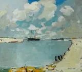 Thomas Lorraine Hunt, Reflection boats, oil on canvas