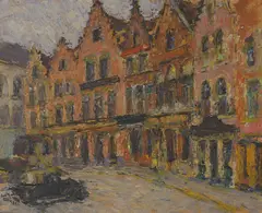 Cafes, Bruges by Joseph Raphael, 1932, oil on panel, offered Nov 2014