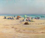 Harold Arthur Streater, A day at the beach, oil on canvas