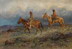 Henry Raschen, Indians on horseback, oil on canvas