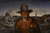 Alfredo Rodríguez, Cowboy lighting a cigarette, 1980, oil on canvas