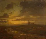 Carl Budtz-Møller, An evening landscape with windmill, oil on canvas