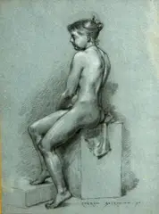 James Carroll Beckwith, Seated nude in profile, charcoal heightened with white