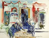 Lois Green Cohen, Cozumel street scene, watercolor on paper