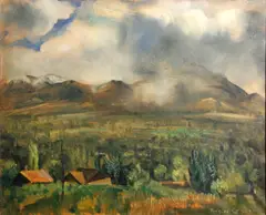 Rainstorm, Utah by Rinaldo Cuneo, oil on canvas, sold Nov 2014