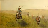 Cowboy with lasso; Riders herding cattle (a pair) by Alfred Villiers Farnsworth, first initialed and dated 'A. F. / 1906' (lower left); second signed and dated 'A. Farnsworth / 1905' (lower right), sold Nov 2014