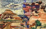 Erle Loran, Southwest landscape; Northwest imagery; Boats; Abstract with lake and hills (group of four)