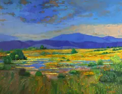 Jesse Don Rasberry, California wildflowers with rolling hills beyond, oil on canvas