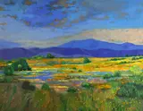 Jesse Don Rasberry, California wildflowers with rolling hills beyond, oil on canvas