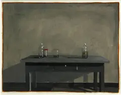 Norman Lundin, Table, Two Jars and Two Bottles, gouache, pastel and pencil on paper