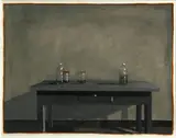 Norman Lundin, Table, Two Jars and Two Bottles, gouache, pastel and pencil on paper