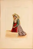Édouard Pingret, Four Plates, from Galerie Royale de Costumes, 1842-48, Handcolored lithographs with gum arabic on smooth wove paper, from Costumes Italiens